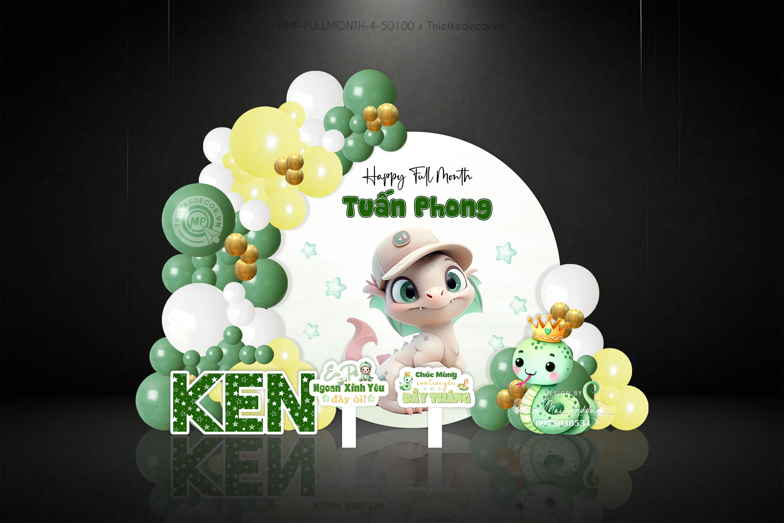 Tiệc full month ( đầy tháng ) bé trai tuổi rắn- tỵ tone xanh lá kèm tag